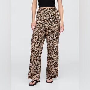 NEW! GAP Leopard Mid Rise Linen-Blend Pull-On Wide-Leg Pants - Small 🩷